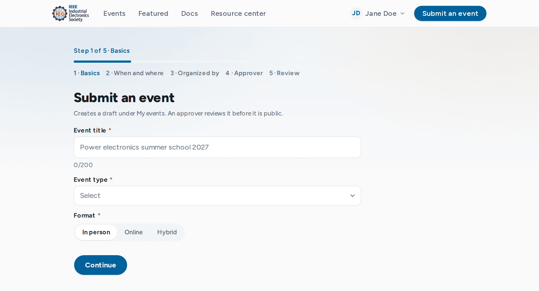 Submit wizard on its first step